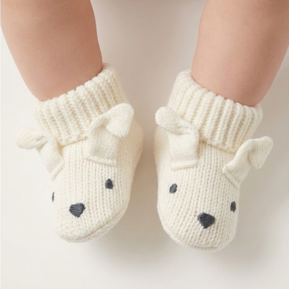 Adorable Cream Baby Booties with bunny  Design
